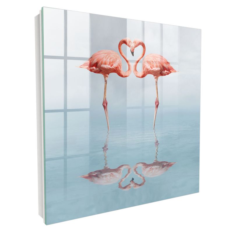 Metalowa Skrzynka Na Klucze Tulup 30x30 cm Flamingi miłość - Biała - Otwierana na prawo 1 szt.