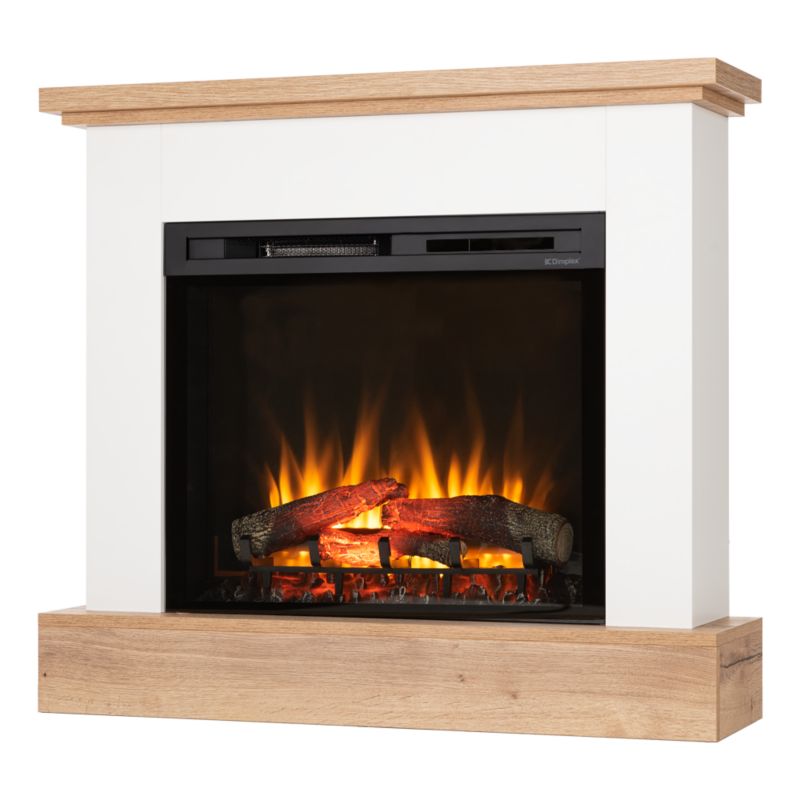 Kominek elektryczny Warmtec Jukon 28" XHD LED 1400W funkcja grzania biały mat jasny dąb 1szt.