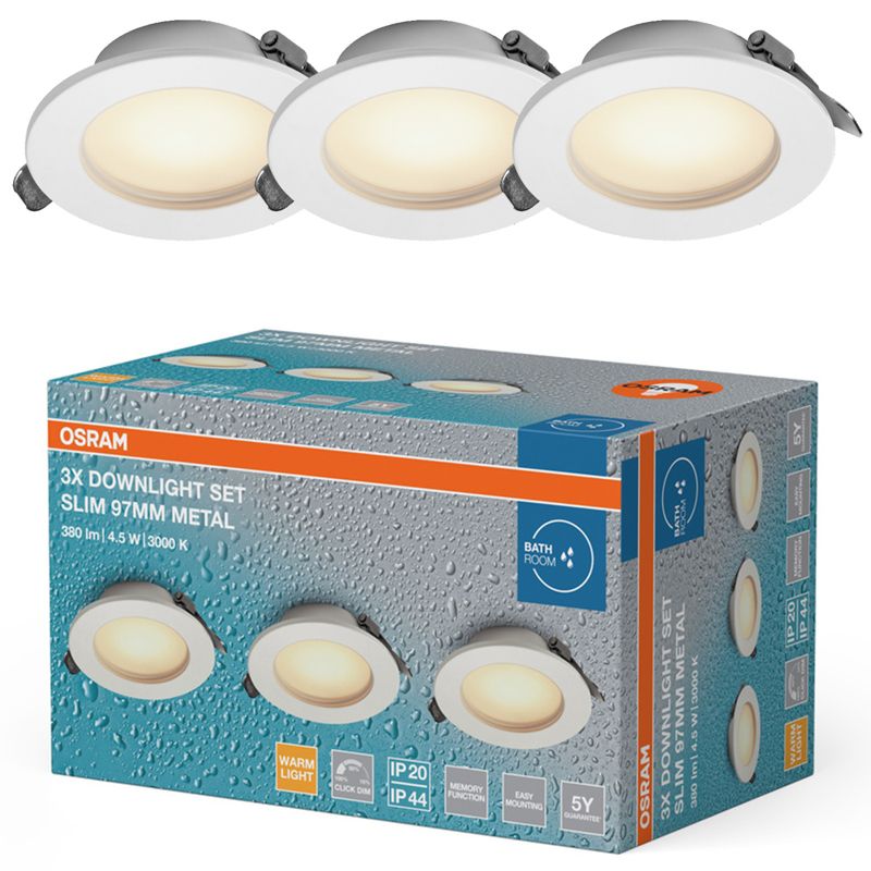 Oprawa Podtynkowa Osram Downlight LED Oczko Spot IP44 Okrągła 4.5W 240lm 3000K Biała 3 szt.