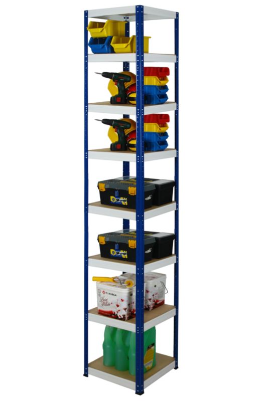 Regał metalowy MODO24 magazynowy niebiesko-biały helios 270x40x40cm 8 półek po 175 kg 1 szt.