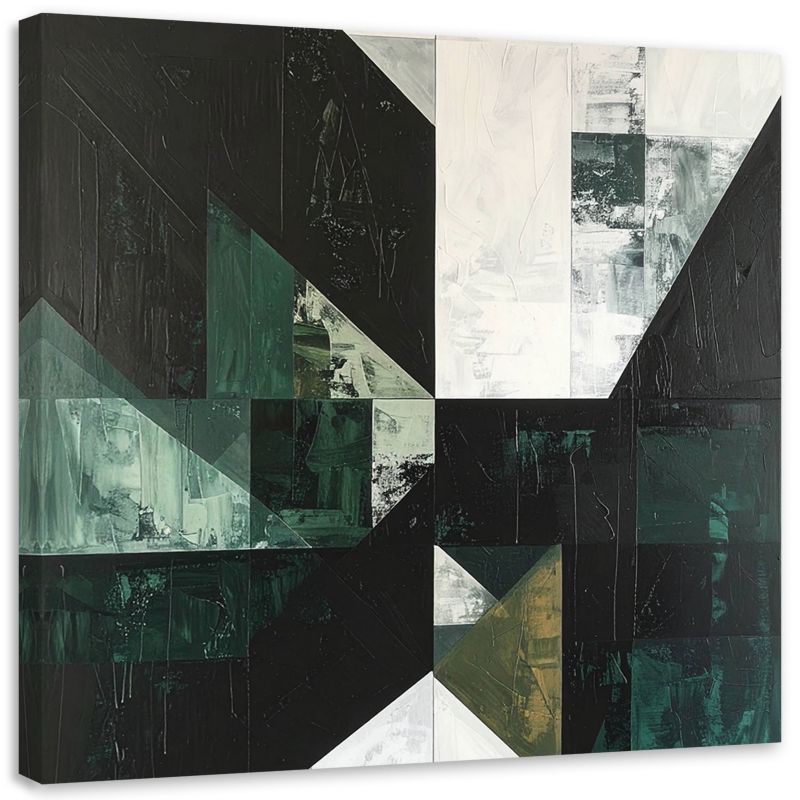 Obraz na płótnie Feeby Zielona geometryczna abstrakcja, kwadratowy, akcent do jadalni, wzór 29974, 50x50 cm, 1 szt.