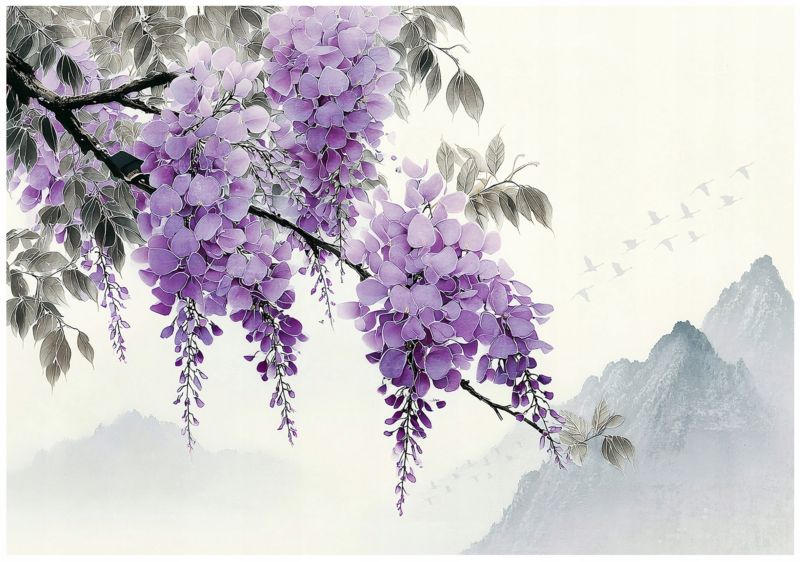 Fototapeta WALLARENA Do Sypialni Salonu Winylowa Kwiaty Góry Wisteria Fioletowy 368x254 cm 16528W8 1 szt.