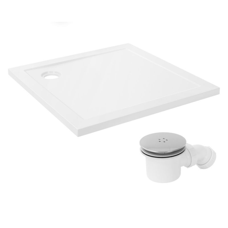Brodzik do prysznica LuxeBath 90x90 cm biały wysokość 40 mm kwadratowy 3 opcje montażu kompletny syfon wysoki połysk SMC 1 szt