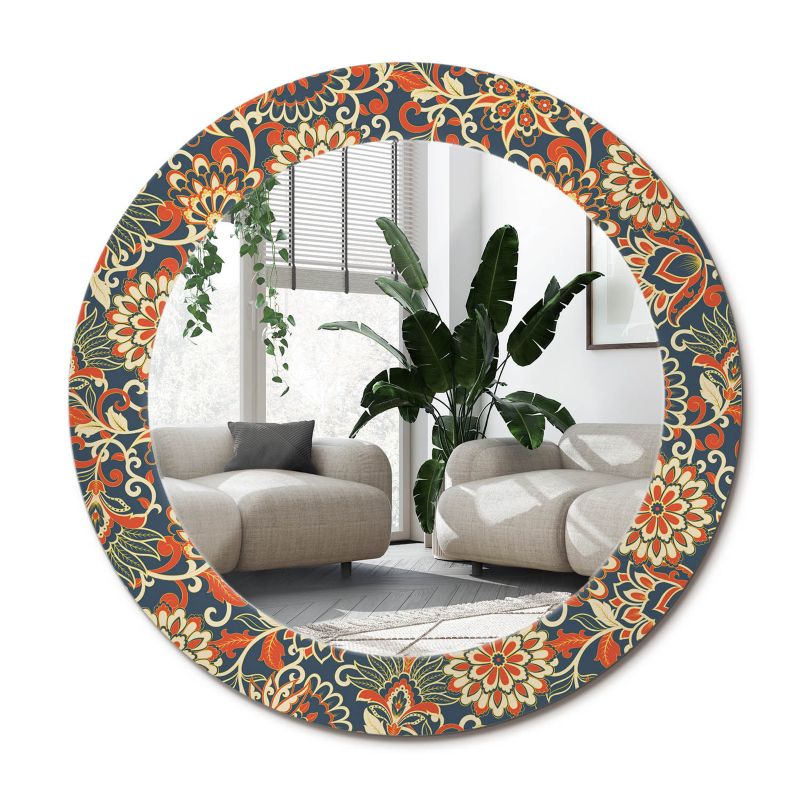Łazienkowe lustro z ramą Wallfluent fi80 cm Retro kwiaty 1 szt.