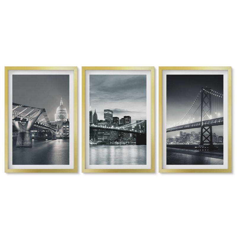 Komplet obrazów złota rama Tulup 40x60 cm Mosty architektura miast szarość Galeria ścienna 1 kpl
