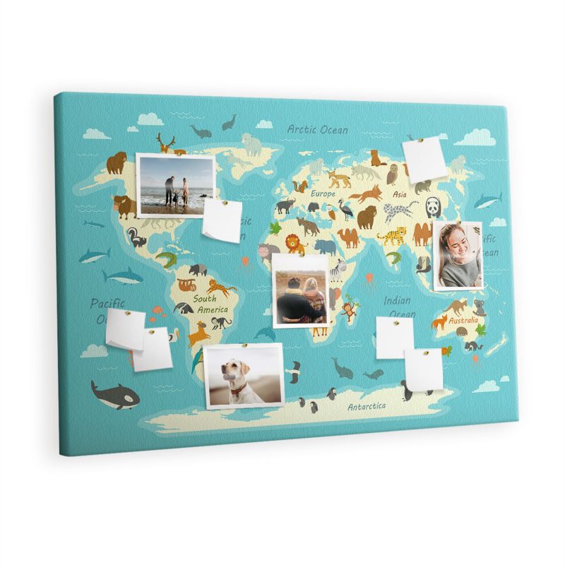 Tablica Korkowa Z Pinezkami Tulup 120x80 cm Ilustrowana mapa z fauną Organizer ścienny Pinezki kolorowe 1 kpl
