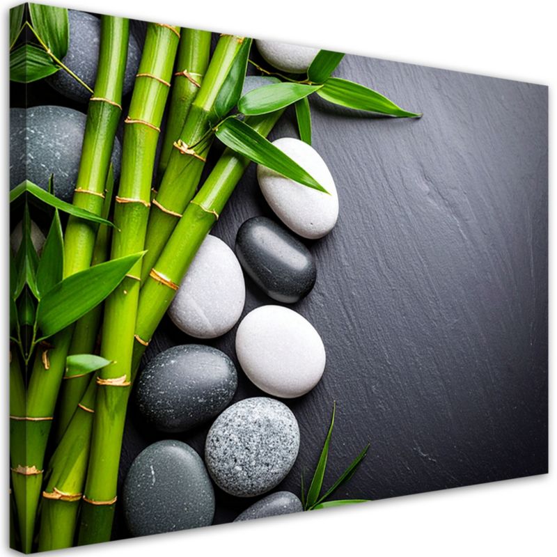 Obraz na płótnie Feeby Kamienie Zen Bambus, poziomy, aranżacja do biura, wzór 29239, 100x70 cm, 1 szt.