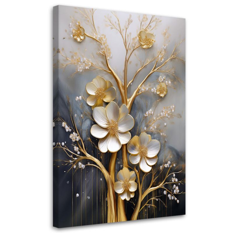 Obraz na płótnie Feeby Złote Kwiaty Glamour 3D 60x90cm 1szt