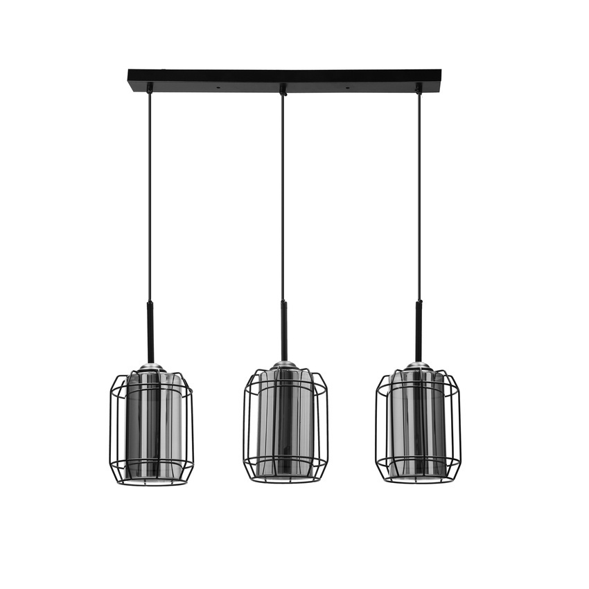 Czarna lampa wisząca sufitowa 3-płomienna do salonu JONERA szkło dymione