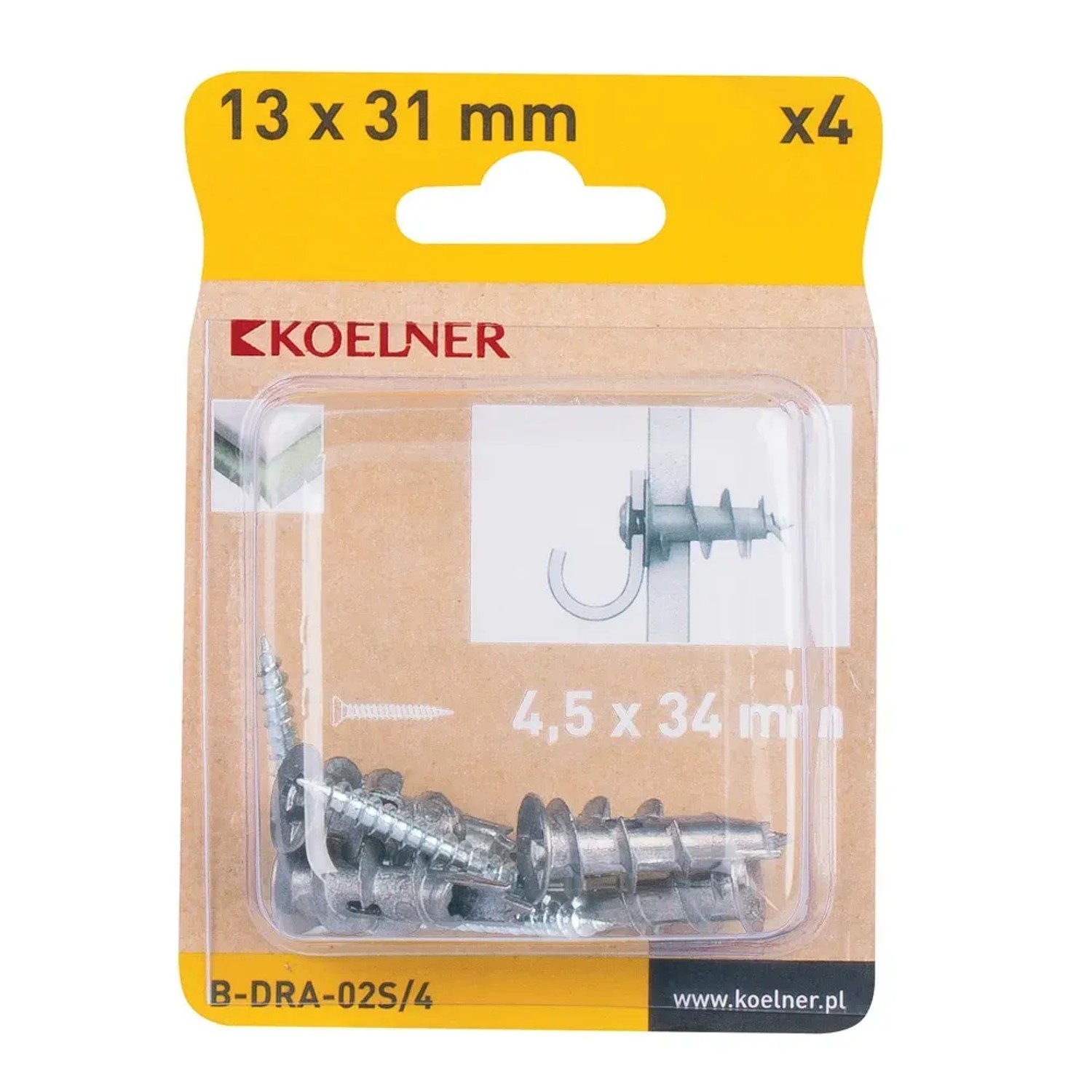 Koelner Kołek driva metal 13x31mm wkręt PH 4szt.