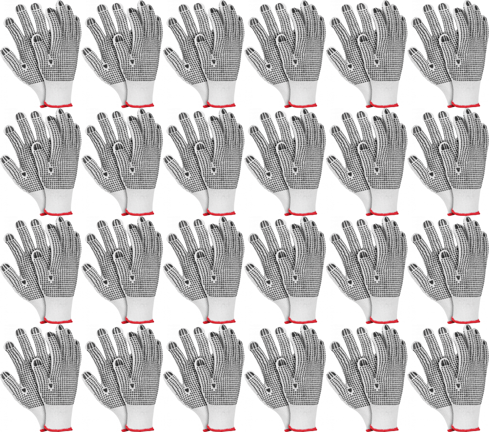 24x Rękawice robocze Reis, RDZN, tkaninowe, nakrapiane, rozmiar 10, biało-czarny