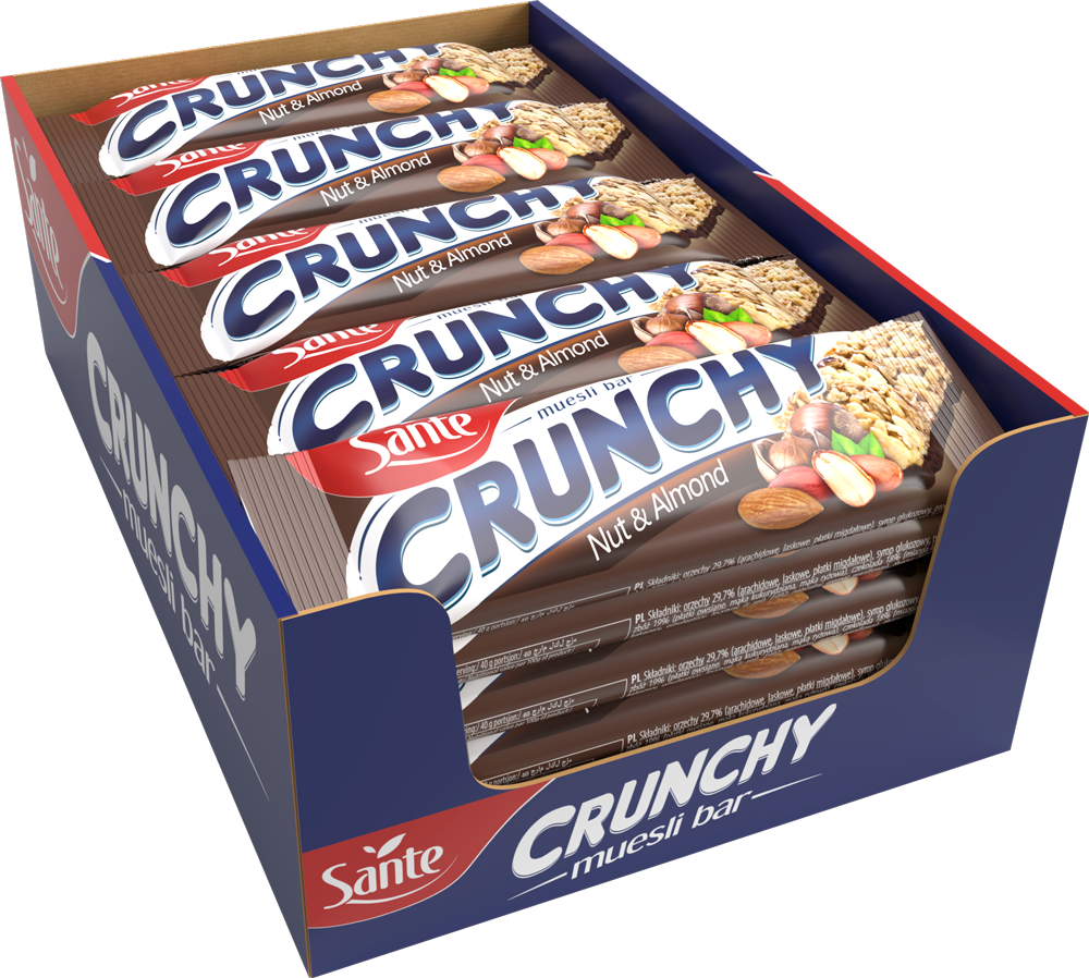 25x baton Crunchy Sante, orzechowo-migdałowy w czekoladzie, 40g