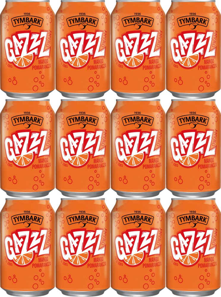 12x Napój gazowany Tymbark, pomarańcza/mango, puszka, 0.33l, KAUCJA