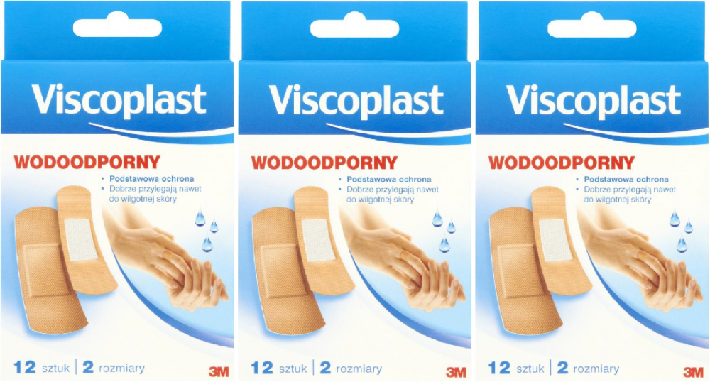 3x zestaw plastrów opatrunkowych Viscoplast, wodoodporne, 12 sztuk, 2 rozmiary
