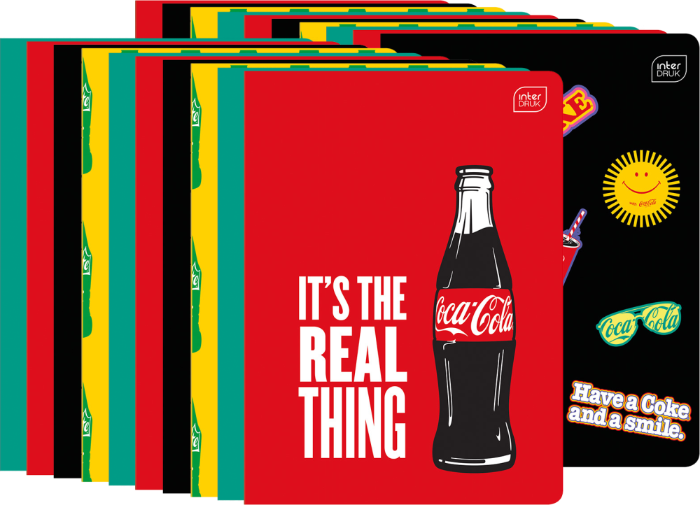 20x Zeszyt A5 Interdruk Coca Cola, w wąskie kolorowe linie, 32 kartki, mix wzorów