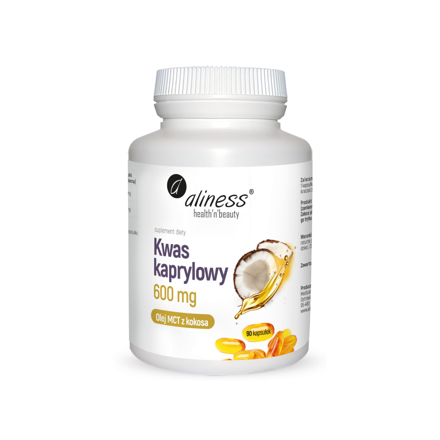 Aliness, kwas kaprylowy (600 mg), 90 kapsułek