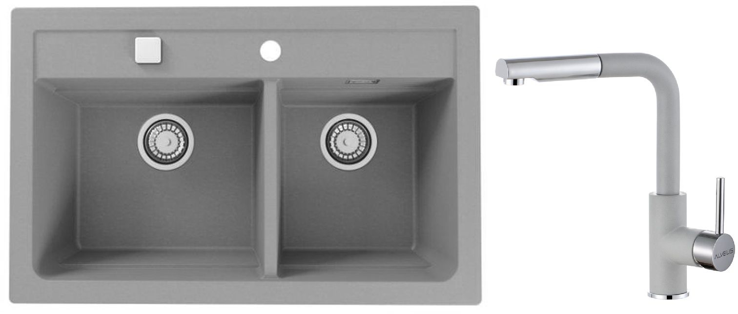 Zestaw Alveus Atrox 50 zlewozmywak granitowy 79x50 cm z baterią kuchenną beton/chrom (1132001, 1129044)