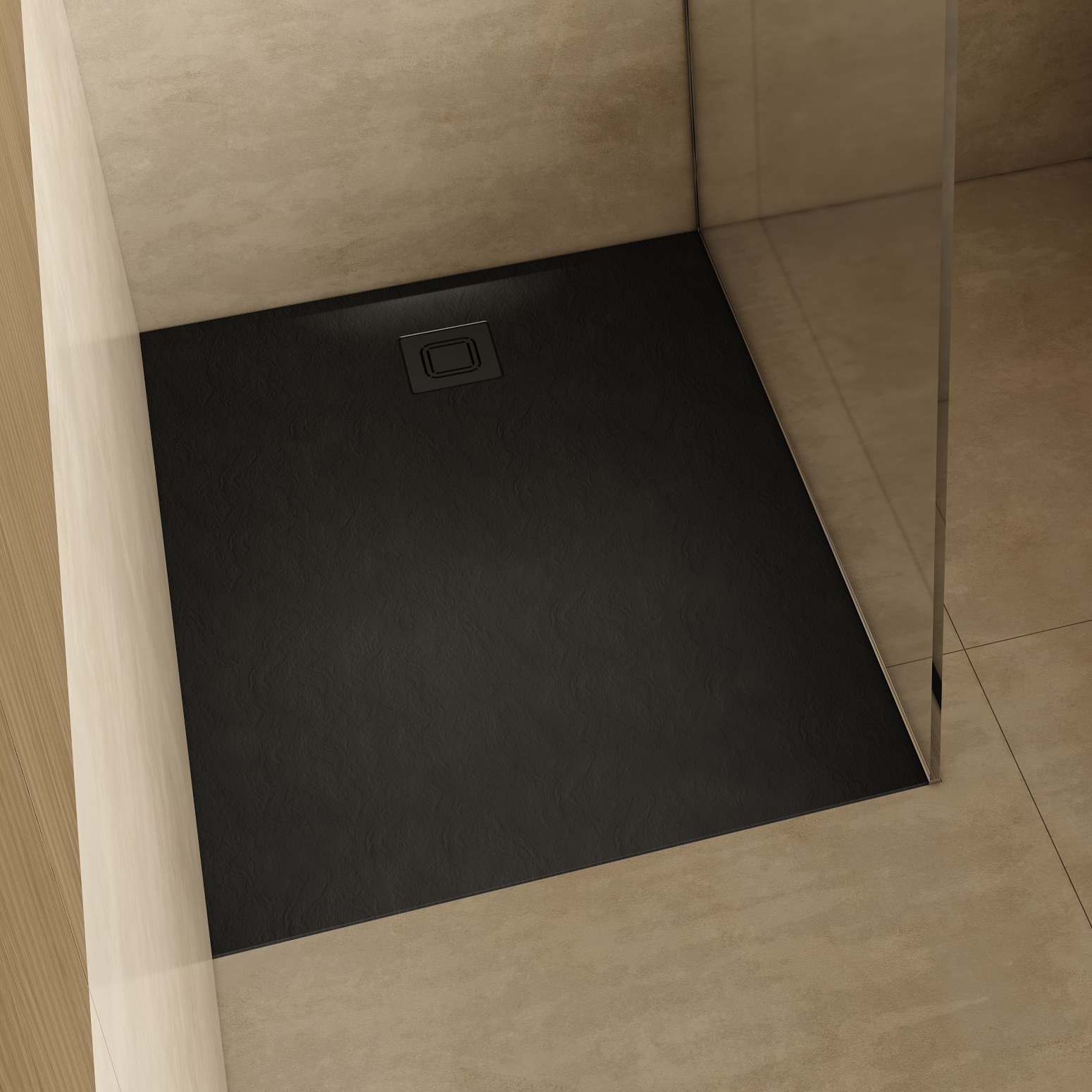 Schedpol Majestic Black Stone brodzik prostokątny z syfonem 100x90 cm czarny 3.3515/C/ST-M6/C