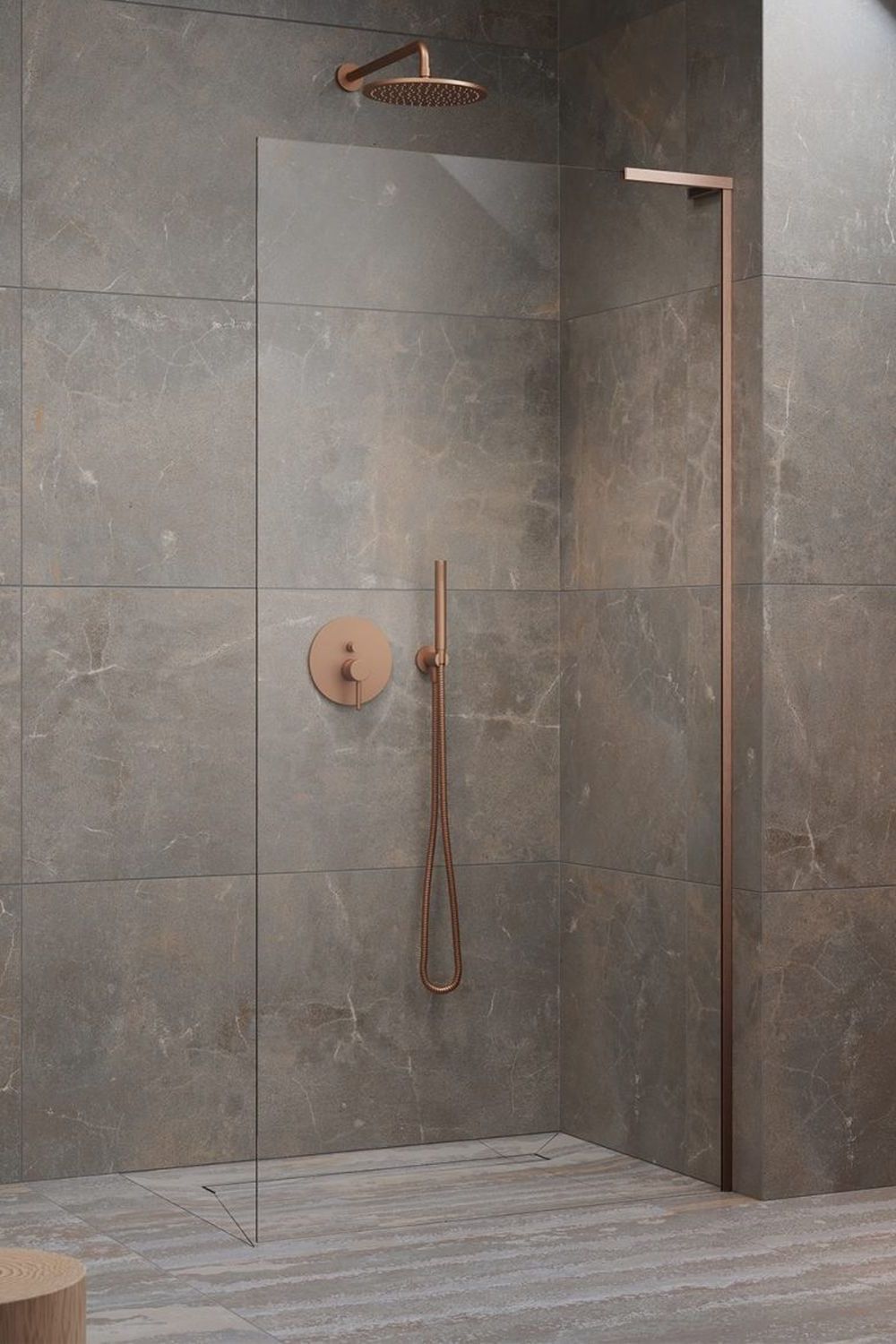 Radaway Modo SL Brushed Copper II Walk-In ścianka prysznicowa 80 cm prawa wolnostojąca miedź szczotkowana/szkło przezroczyste ...