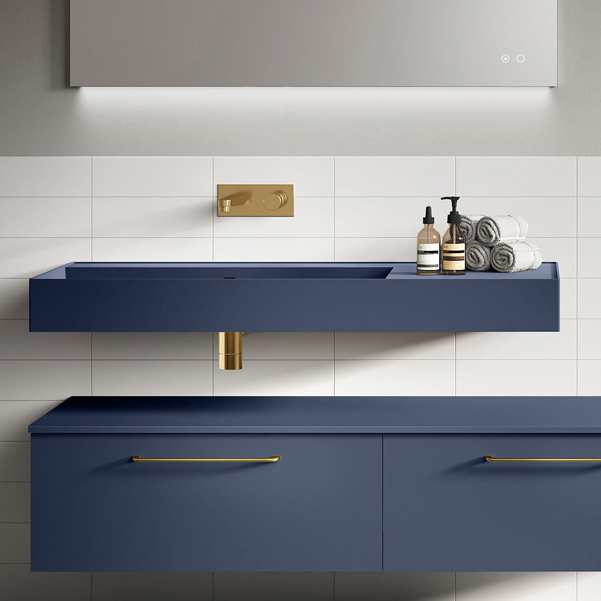 Elita Level umywalka 120,5x45,5 cm prostokątna ścienna lewa navy blue matt RE041461197030