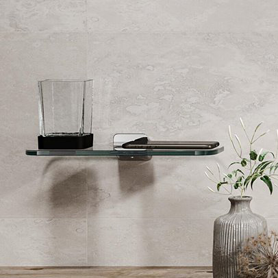 Geesa Shift półka szklana 30 cm z kubkiem na szczoteczki szkło przezroczyste/chrom 919902-02