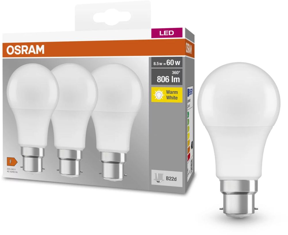 Darmowa Dostawa - Żarówki LED Multipack 3x8.5 W 2700 K b22d Osram LED Lamps 4052899961531