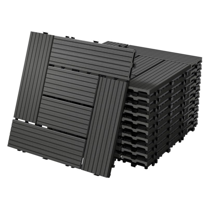 Płytki tarasowe ECD Germany WPC 30x30 cm mozaika antracyt wygląd drewna podłoga system click drenaż panele balkon ogród 33 szt.