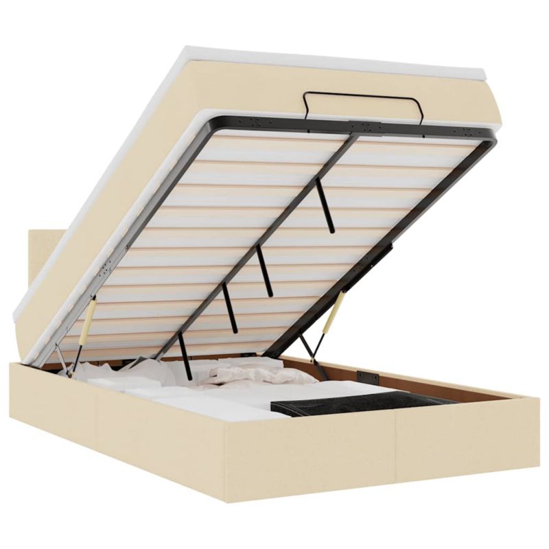 Łóżko otomana WaszeMeble z materacem 120x200 cm Kremowy tkanina z LED ze schowkiem WM-3312220 1 szt.