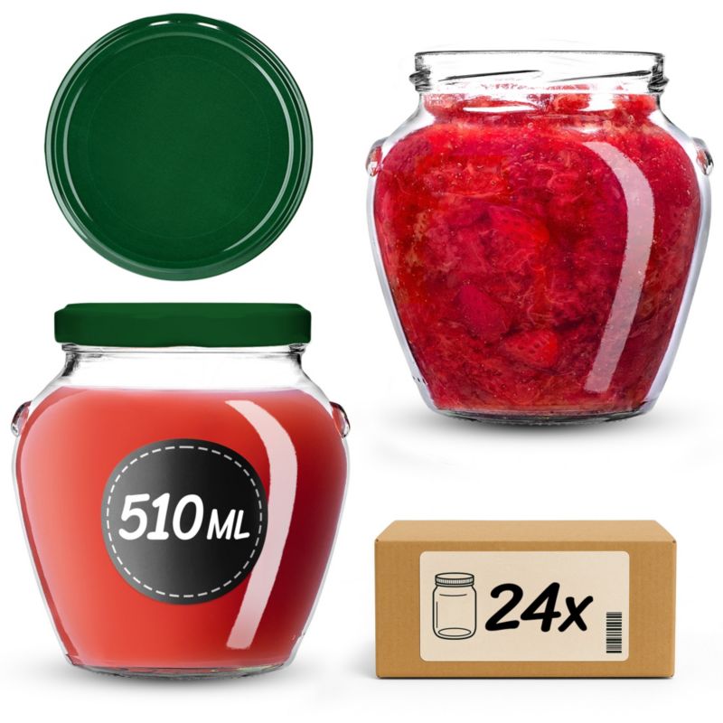 Słoiki KADAX na przetwory 510ml + wieczka "Zielone" 82 mm 24 szt.
