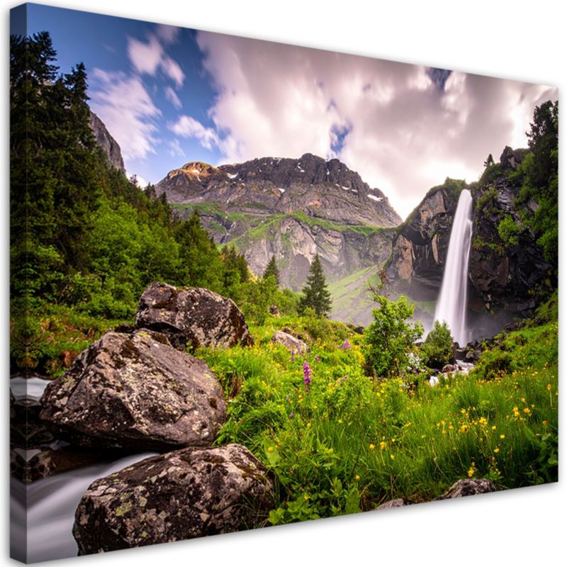 Obraz do salonu sypialni biura Feeby Krajobraz wodospad góry natura 90x60cm 1szt