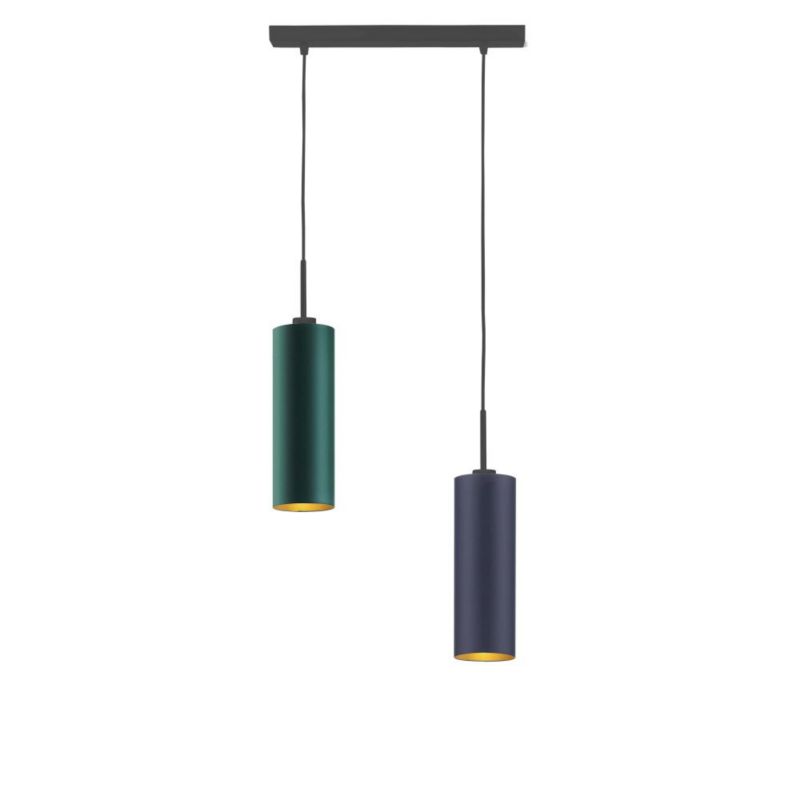 Lampa wisząca Volta Light Factory zwis żyrandol sufitowa z abażurami tuba Granatowy, butelkowa zieleń ze złotem BELL Z2 1szt.