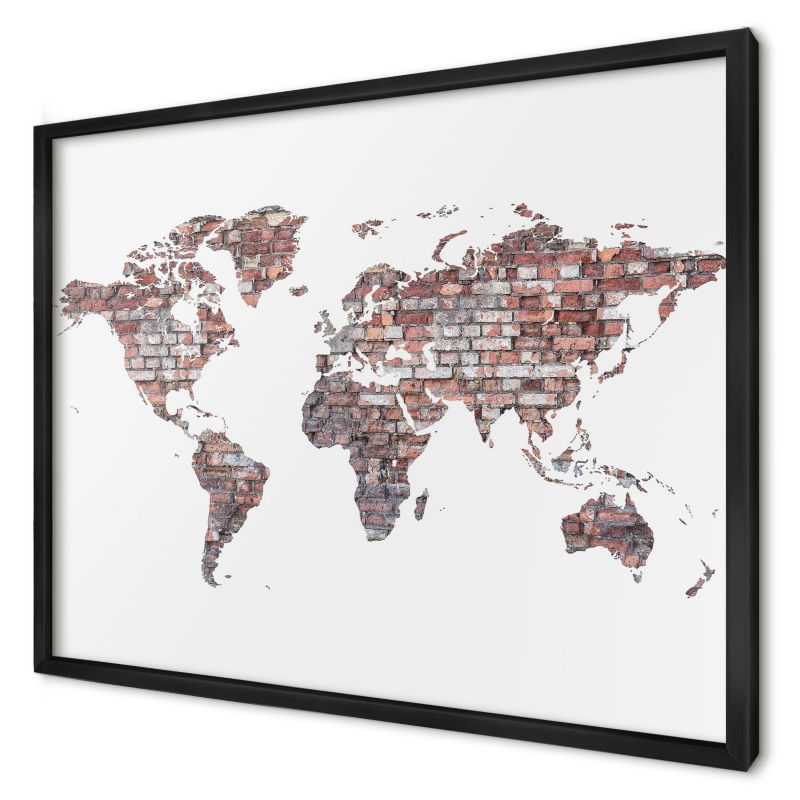 Tablica magnetyczna do salonu Wallfluent 70x50 Ceglany świat w czarnej ramie 1szt
