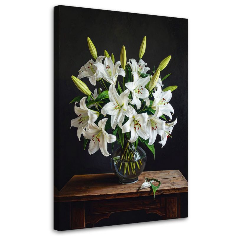 Obraz do salonu sypialni biura Feeby Białe lilie kwiaty w wazonie 70x100cm 1szt