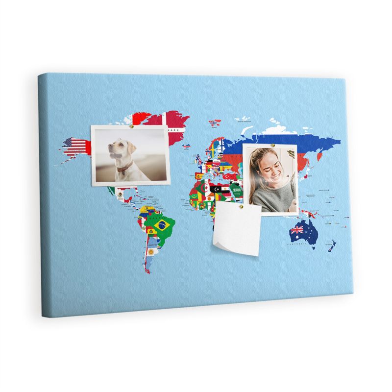 Tablica Korkowa Z Pinezkami Tulup 60x40 cm Kraje ze sztandarami Organizer ścienny Pinezki kolorowe 1 kpl