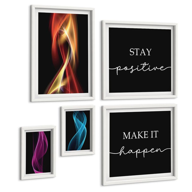 Zestaw 5 Obrazów ArtPrintCave (2x50x50+2x20x30+40x60cm) Biała rama Kwiaty marmur biel czerń 1 kpl.