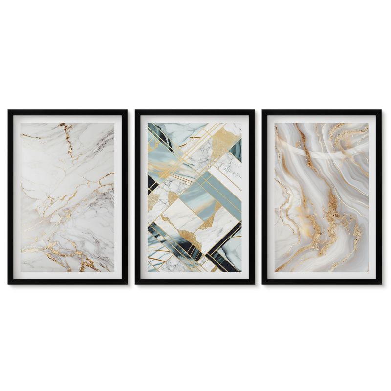 Zestaw 3 obrazów w czarnej ramie Tulup 40x60 cm Eleganckie wzory marmurowe Galeria ścienna 1 kpl