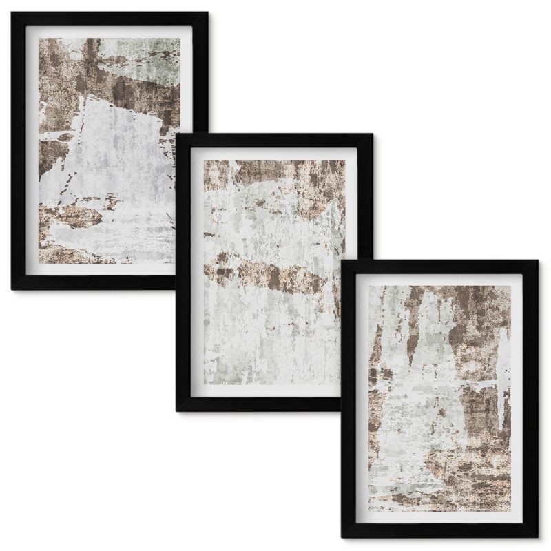 Obrazy do Salonu Wallfluent Abstrakcyjne wzory biel brąz Czarna rama 20x30cm 3 szt.