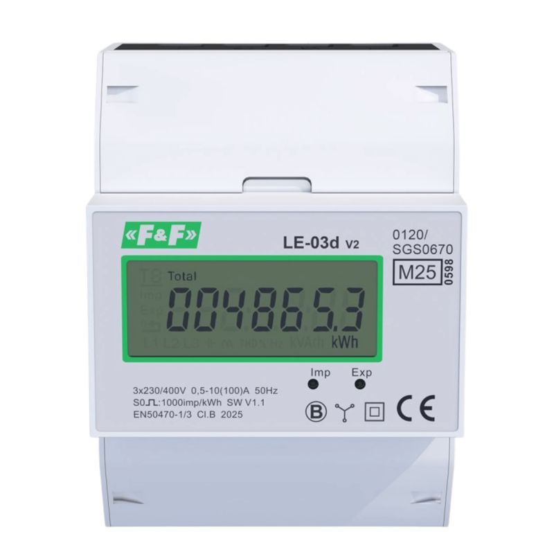 Licznik Zużycia Energii F&F 3-Fazowy 100A Mid Le-03D V2 1szt.