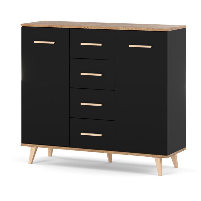 Komoda Z 4 Szufladami Stiv-Meble Szafka Loft Czarny Mat Dąb Wotan 106,4X36X95,2 Cm 1Szt.