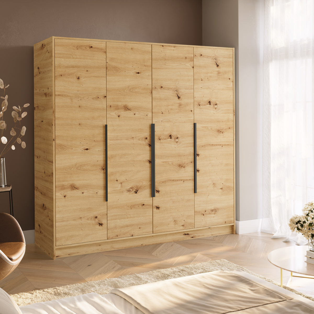 Duża szafa do sypialni 200 cm z półkami LESTO dąb artisan