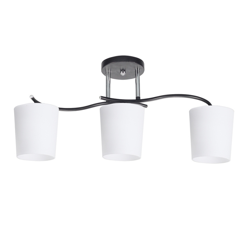 Chromowo-czarna lampa sufitowa 3-punktowa do salonu ESNYR z kloszami białymi