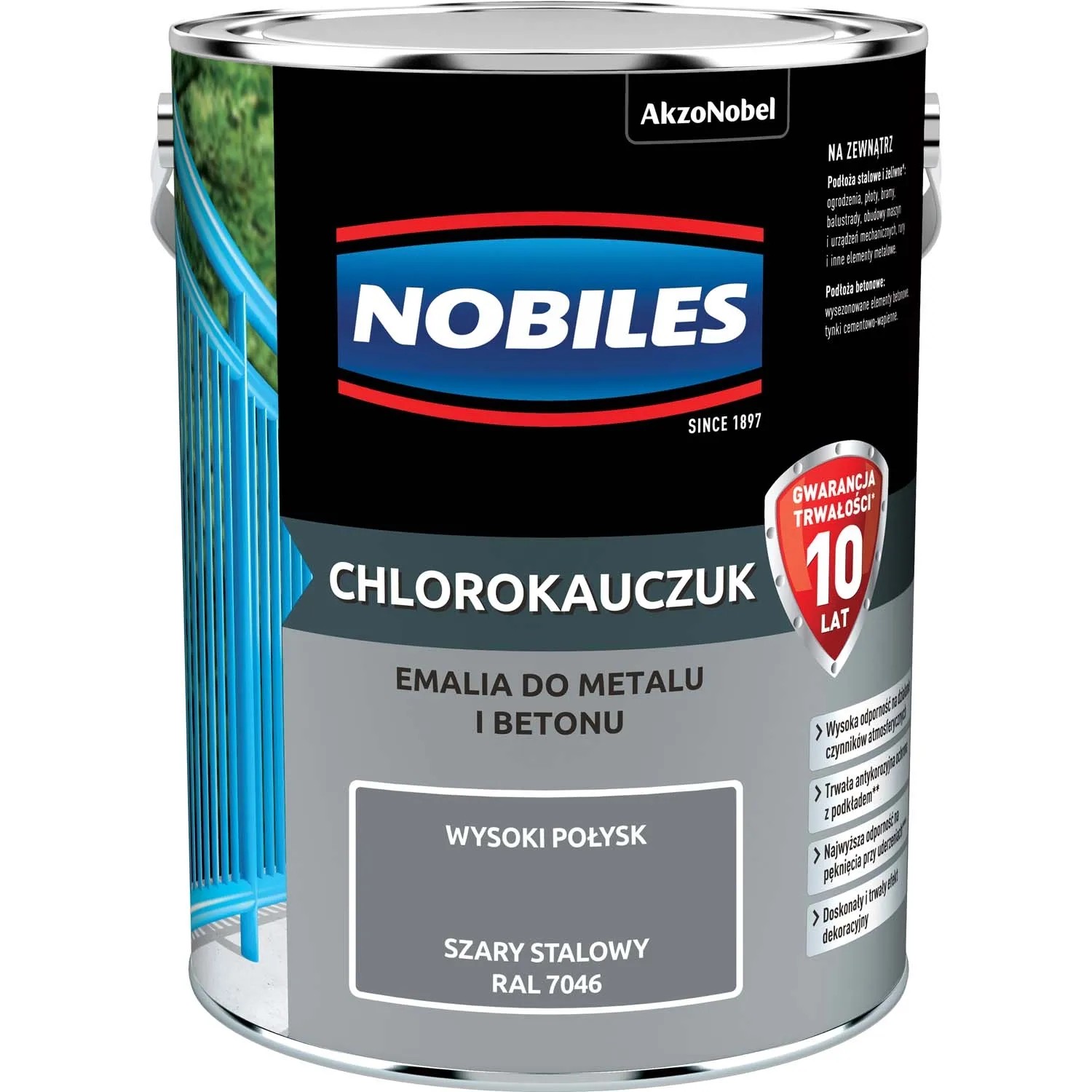 Emalia Nobiles Chlorokauczuk szary stalowy 5 l