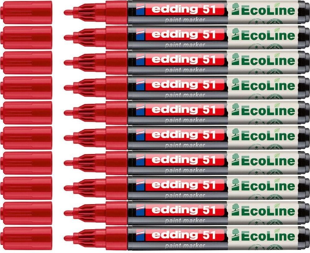 10x Marker olejowy edding 51 EcoLine, okrągła, 1-2mm, czerwony
