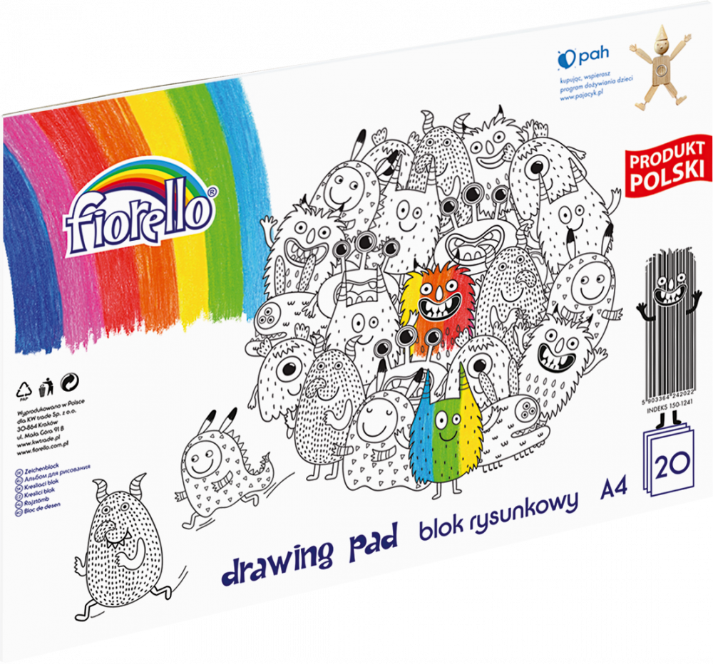 Blok rysunkowy Fiorello A4, 20 kartek, biały