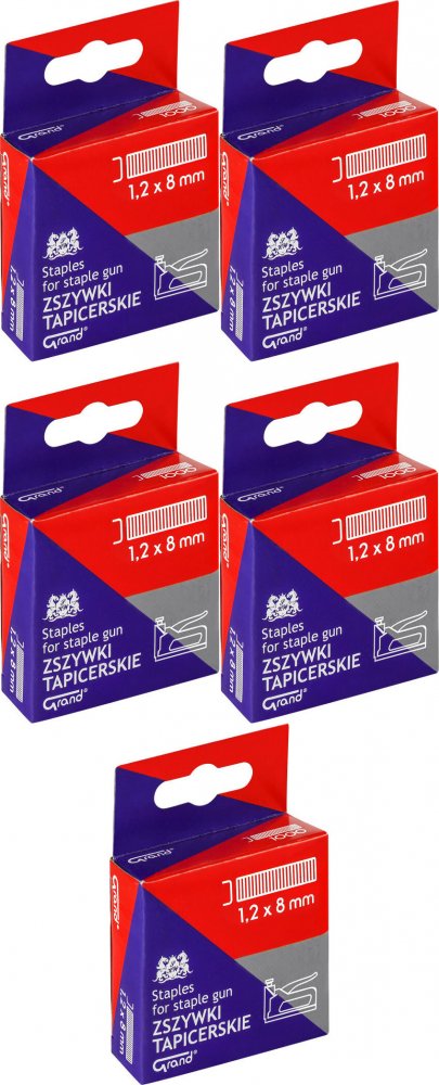 5x Zszywki Grand, do zszywacza tapicerskiego/takera, 1,2x8mm, 1000 sztuk, srebrny