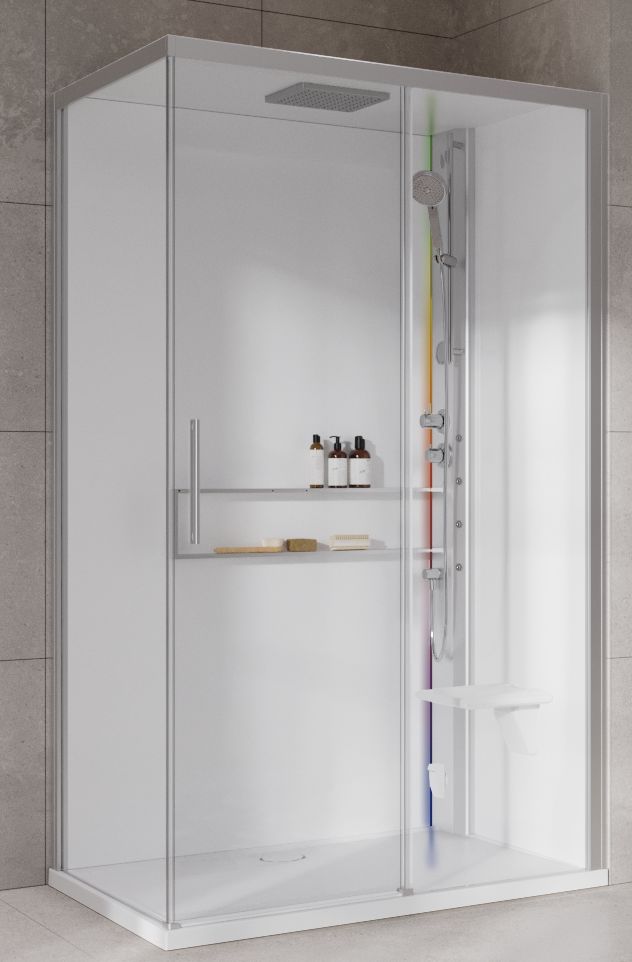 Novellini Glax 2 2.0 2P kabina z hydromasażem 120x90 cm parowa z brodzikiem prawa srebrna G222P290DT5-1BB