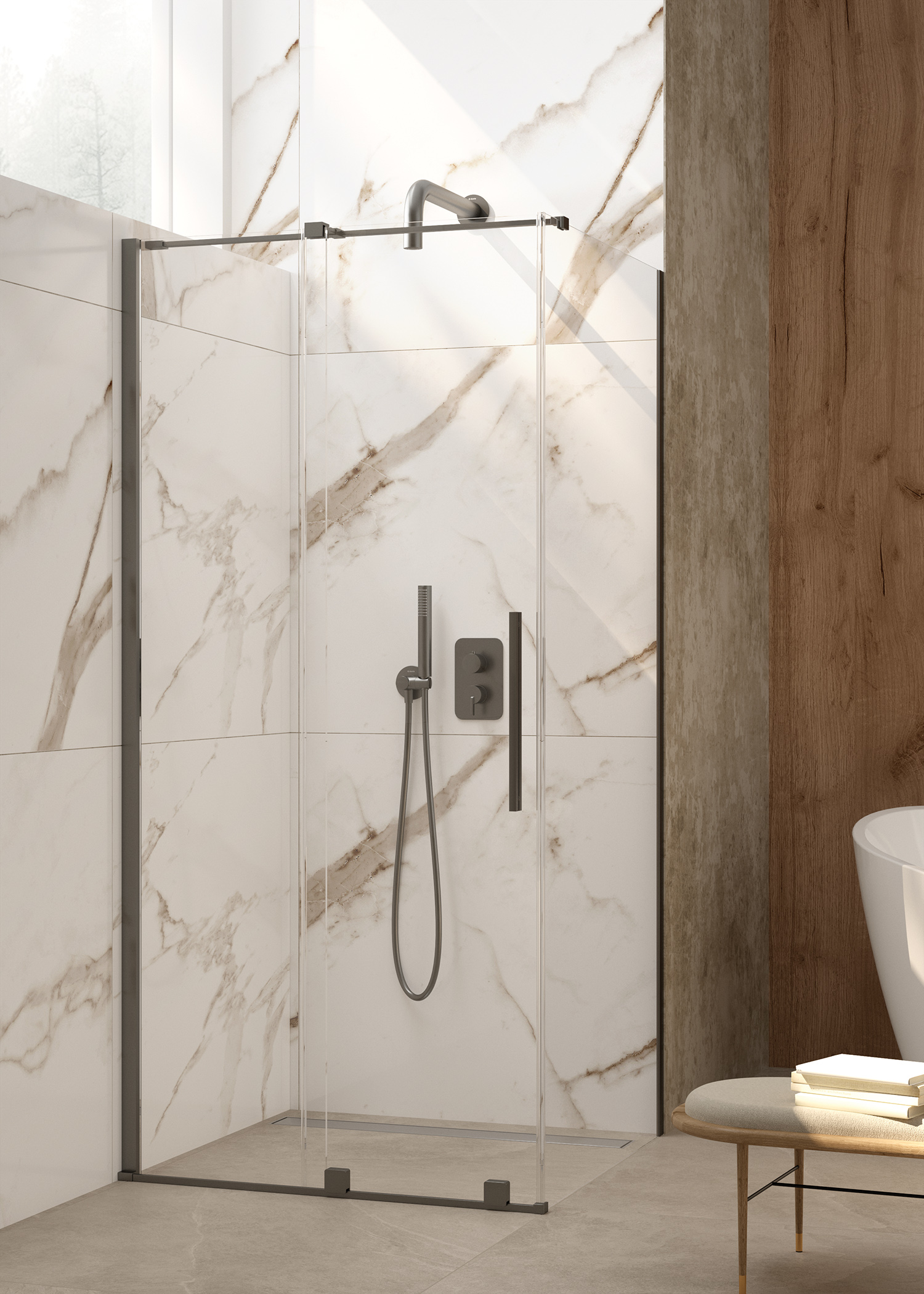 Deante Prizma ścianka prysznicowa walk-in 80 cm titanium/szkło przezroczyste KTJ_D38P