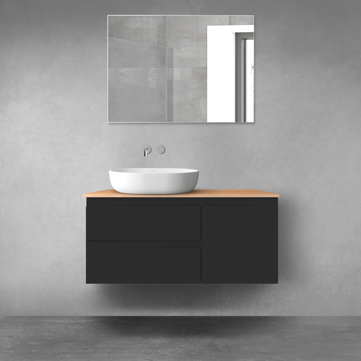 Oltens Vernal zestaw mebli łazienkowych 100 cm z blatem slim czarny mat/dąb 68203300 - Wysyłka w 24h