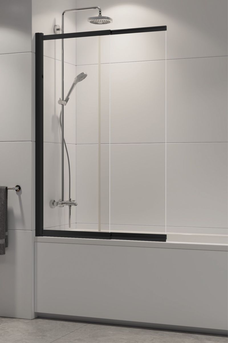 New Trendy Sensi Black parawan nawannowy 100 cm 2-częściowy czarny mat/szkło przezroczyste P-0046 - Wysyłka w 24h