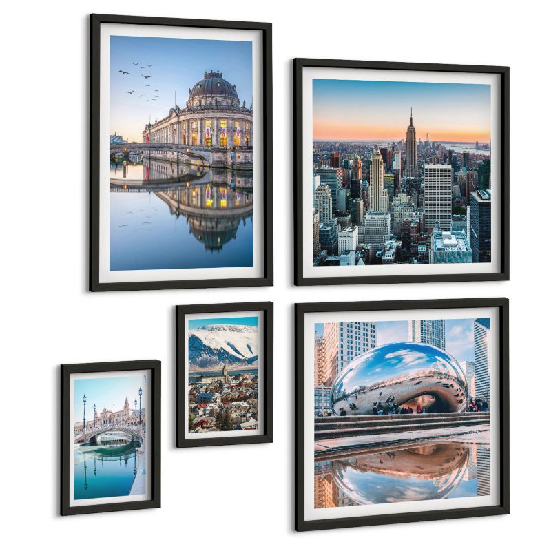 Komplet 5 Obrazów ArtPrintCave (2x50x50+2x20x30+40x60cm) Czarna rama Architektura miast w wodzie 1 kpl.